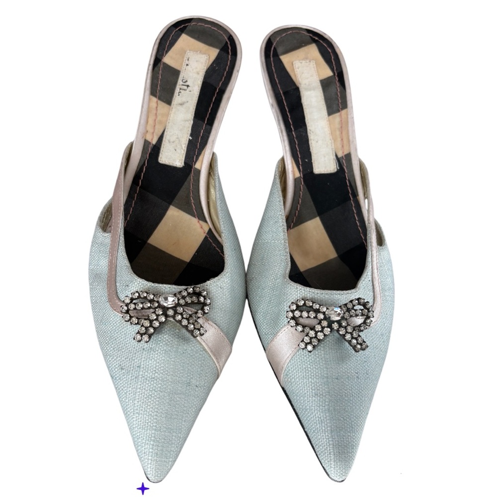 Christian Lacroix Mint Jeweled Bow Pointed Toe Mules Made in Italy 38.5 - Picture 2 of 6